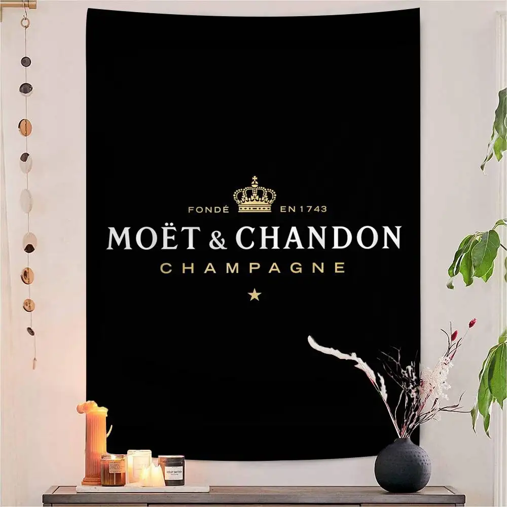 Tapeçaria de Desenho Animado M-Moet C-Chandon para Decoração de Casa, Decoração Hippie Boêmia, Decoração de Casa para Divinação
