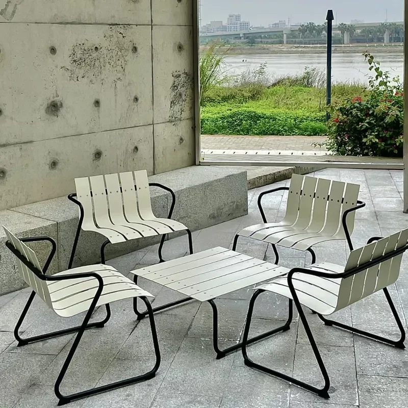 Industrial Style Aluminum Alloy Outdoor Table and Chair Set Simple Open Air Leisure Furniture for Cafe Villa Garden Patio