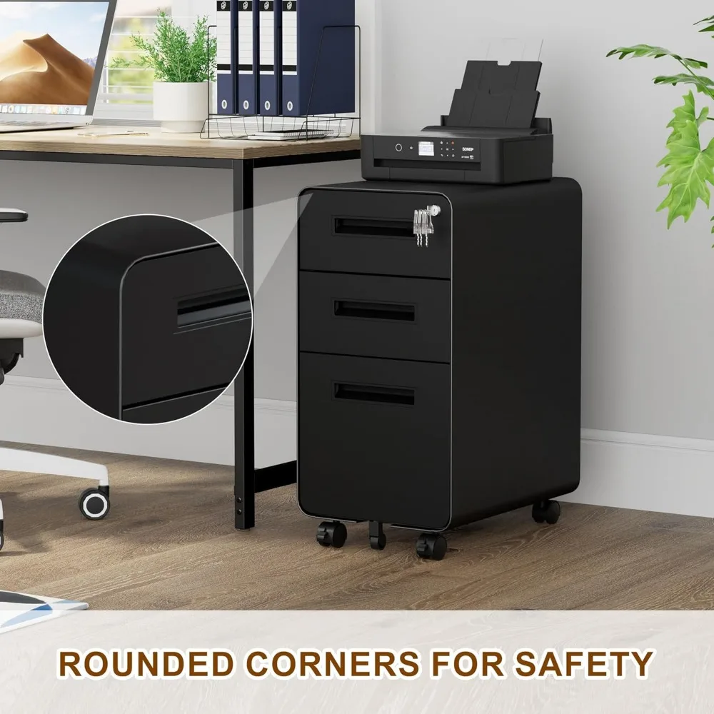 Secure Mobile Metal File Cabinet with 4 Keys, 3-Drawer Lockable Storage for Home Office, Under Desk, Pre-Assembled
