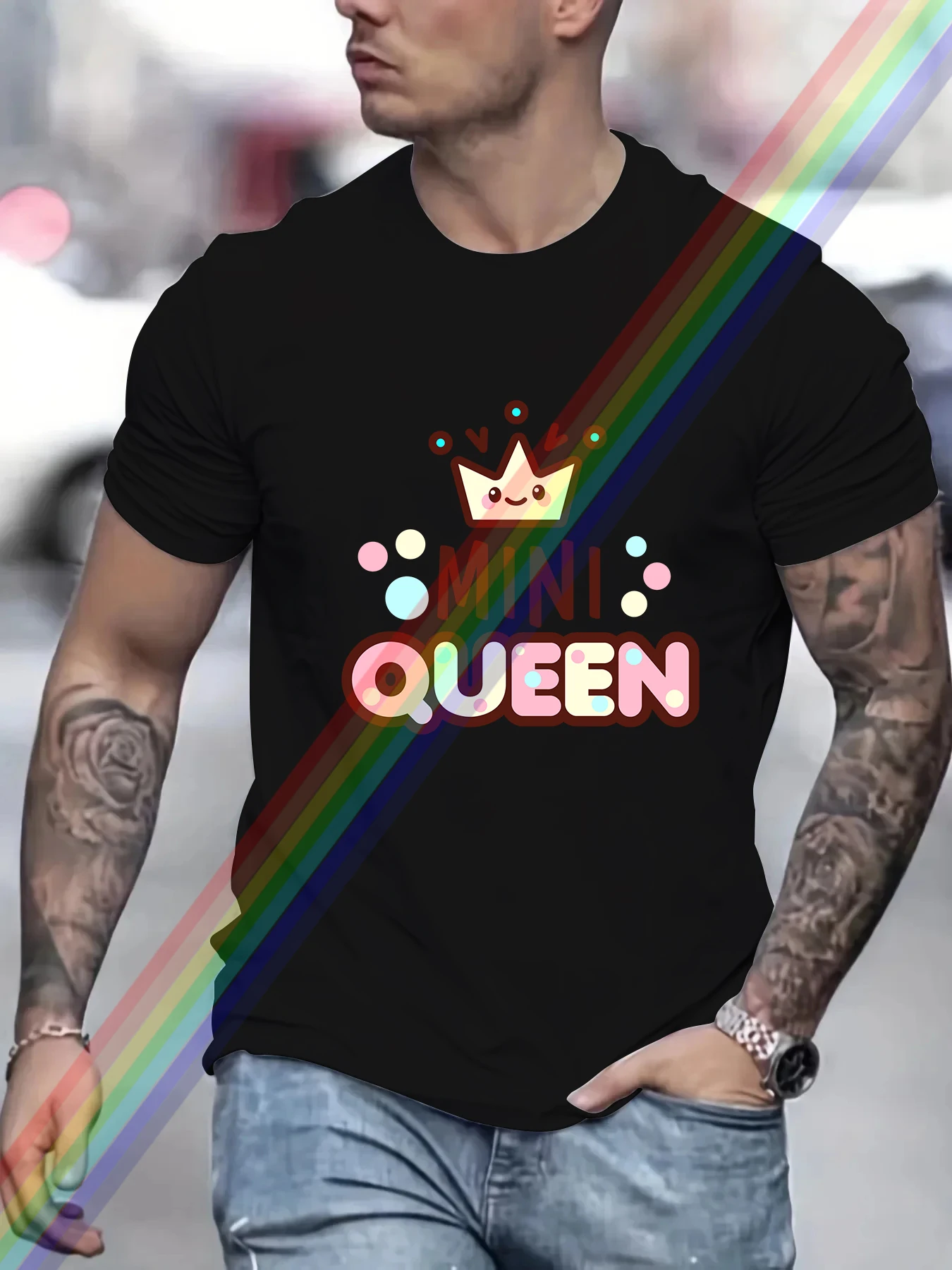 

Мини-мужская летняя винтажная повседневная футболка с принтом Queen of Caton из чистого хлопка, уличная одежда, повседневная модная стильная одежда