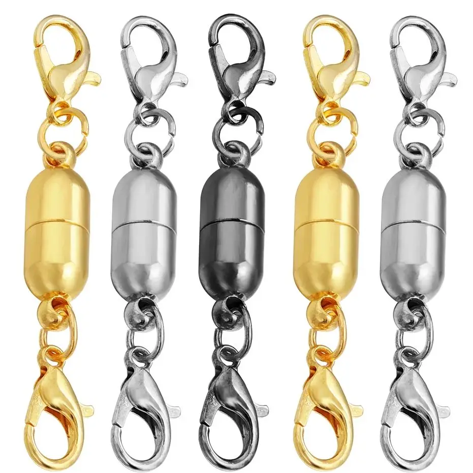 5Sets Copper Magnetic Clasps Bullet Head Shape Magnetic Clasps With Lobster Buckle Clasp Connectors For DIY Jewelry Accessories