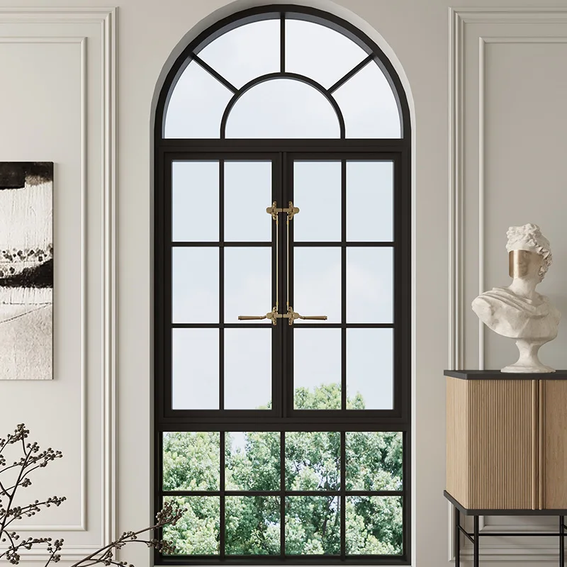 Broken bridge aluminum window retro old steel window arc arch casement floor-to-ceiling window