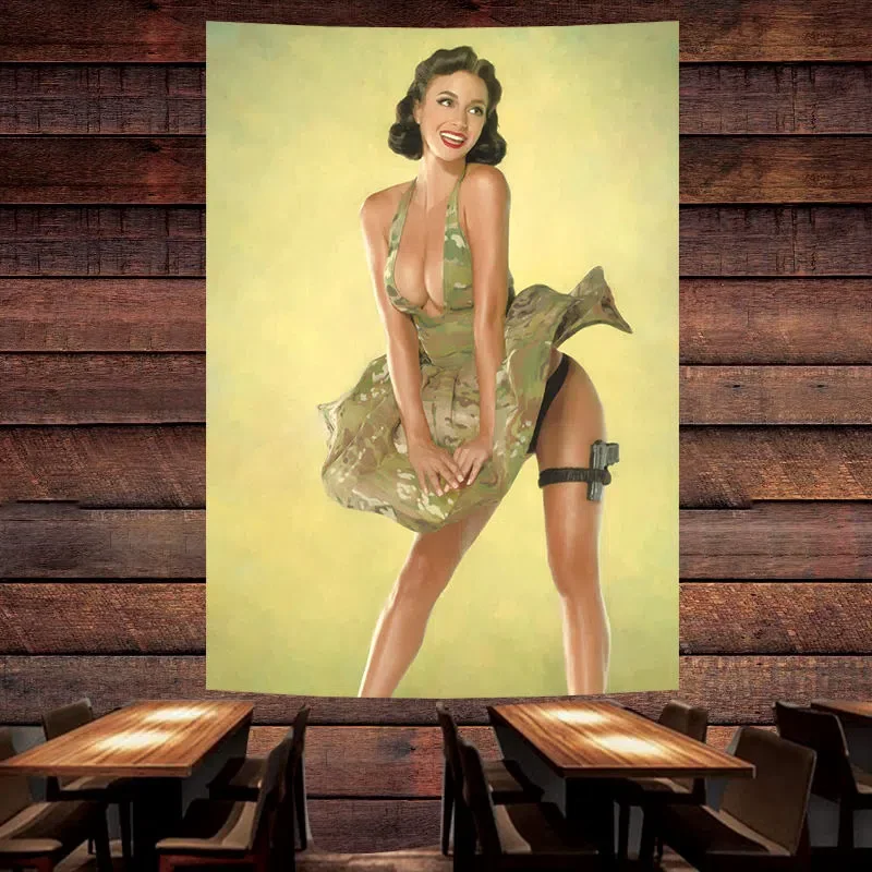 

Sexy Female Killer Poster Banner Seductive Pin Up Art Flag Wall Painting Tapestry Bar Cafe Pub Man Cave Wall Decor Sticker Mural