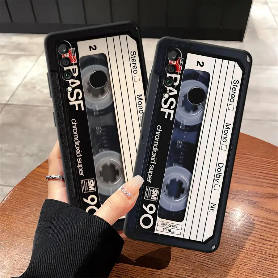 Retro-Kassettenbandhülle für Huawei P20 P40 Lite P20 Lite 2018 P30 P20 Pro P Smart 2019, schwarze Softshell