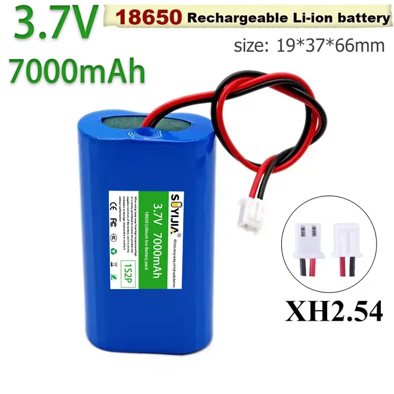 Lithium-Akku 3,7V 1S2P 7000mAh 18650, Integriertes BMS, Für Ventilator/Lautsprecher/LED-Licht zum Angeln (XH2.54-2P)