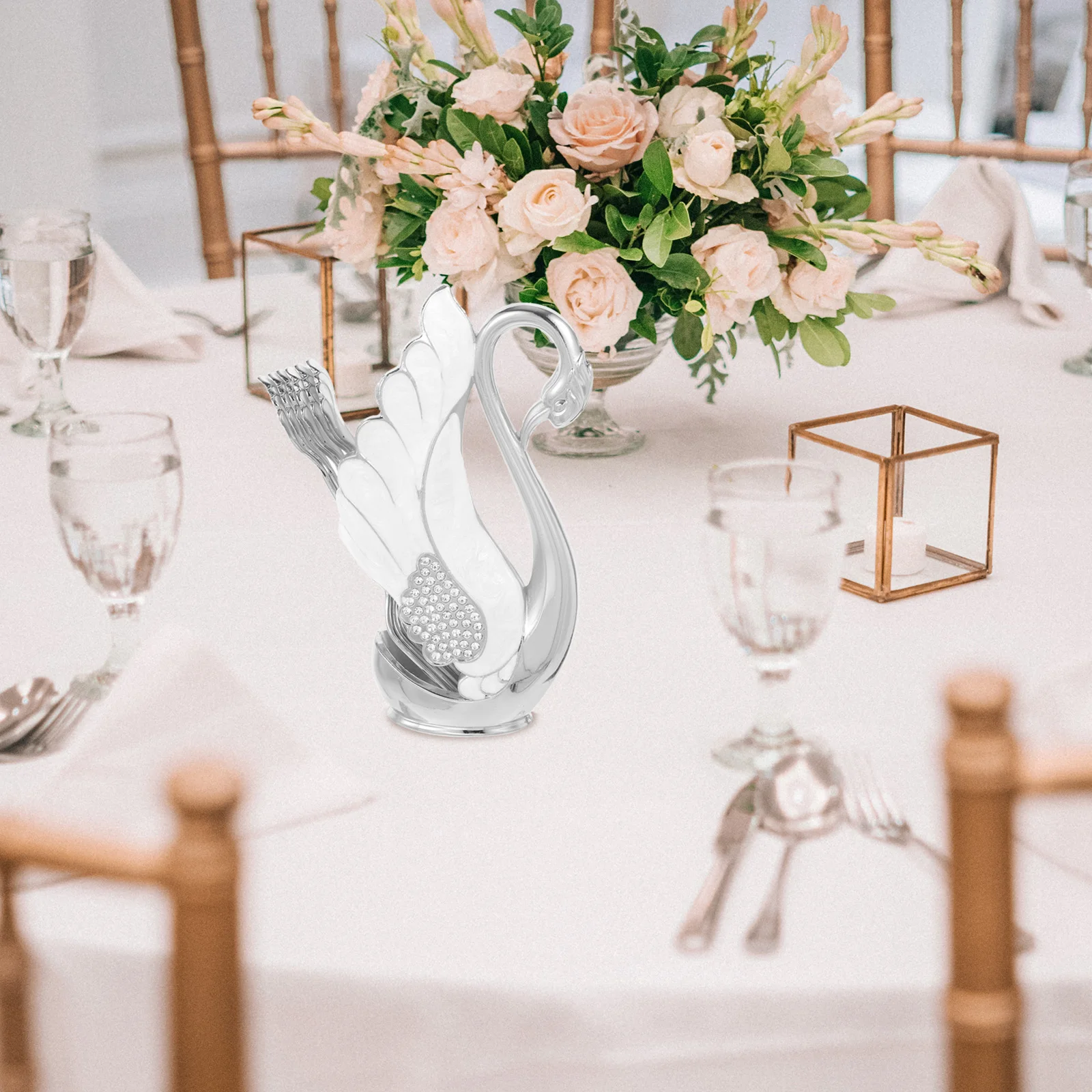 

1 set Swan Fork Holder Zinc Alloy Cutlery Set Dessert Forks Coffee Spoon Stand Kitchen Fruit Ice Cream Cookie Storage Swan Base