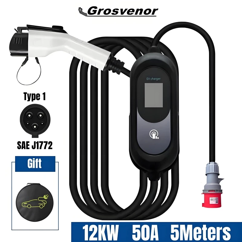 

Портативное зарядное устройство для электромобилей 12 кВт, 50 А, тип 1 J1772, зарядное устройство для электромобилей, тип 1, зарядное устройство для электромобилей SAE J1772 EVSE Wallbox с экраном