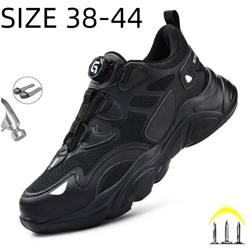 GUYISA Men Rotary Buckle Safety Shoes Puncture-Proof Security Men Sneakers Outdoor Women Indestructible Safety Boots Size 38-44