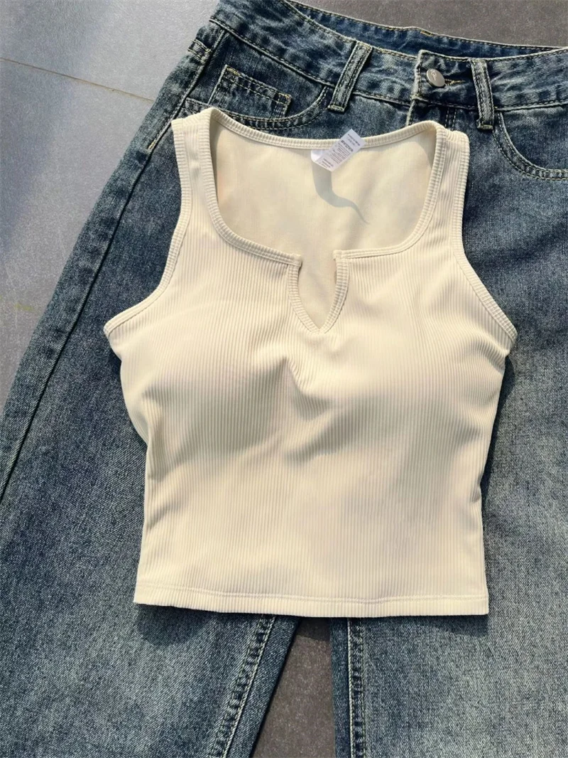 

Minimalist White Crop Top Women's Summer Inner Wrap Chest Slimming Hot Girl V-Neck Short Base Sweet And Spicy Top