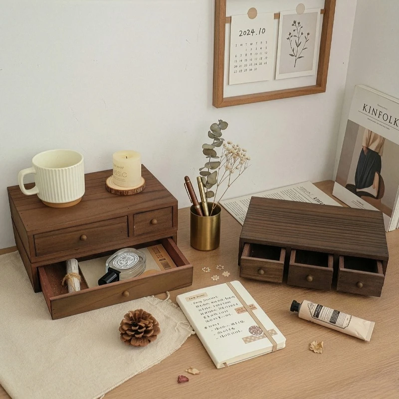 Wooden Desktop Storage Drawers Heightening Shelf Storage Drawers Exquisite Mini Storage Cabinet Durable Home Organization