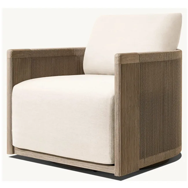 

Outdoor Patio Furniture All Weather Rope Weaving Swivel Design Solid Wooden Teak Garden Sofa