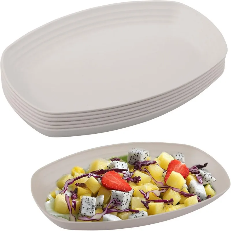【6 Pcs Wheat Straw Salad Plates】Friendly Fruit Serving Trays,Home&Hotel Use Dessert Plates,Lightweight Durable Dinnerware Set