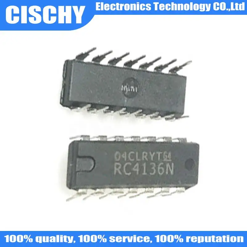 10pcs/lot RC4136 XR4136 RC4136N DIP-14  In Stock