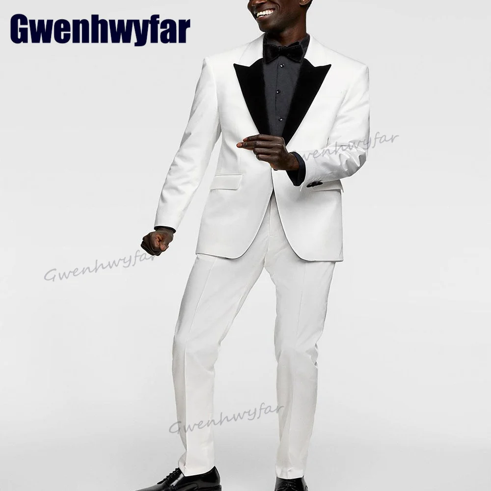 

Gwenhwyfar White Costumes 2023 Wedding Dress Suit Men Tuxedos Peak Lapel Blazer Sets Groomsmen Prom Suit 2 Pieces（Jacket+Pants）