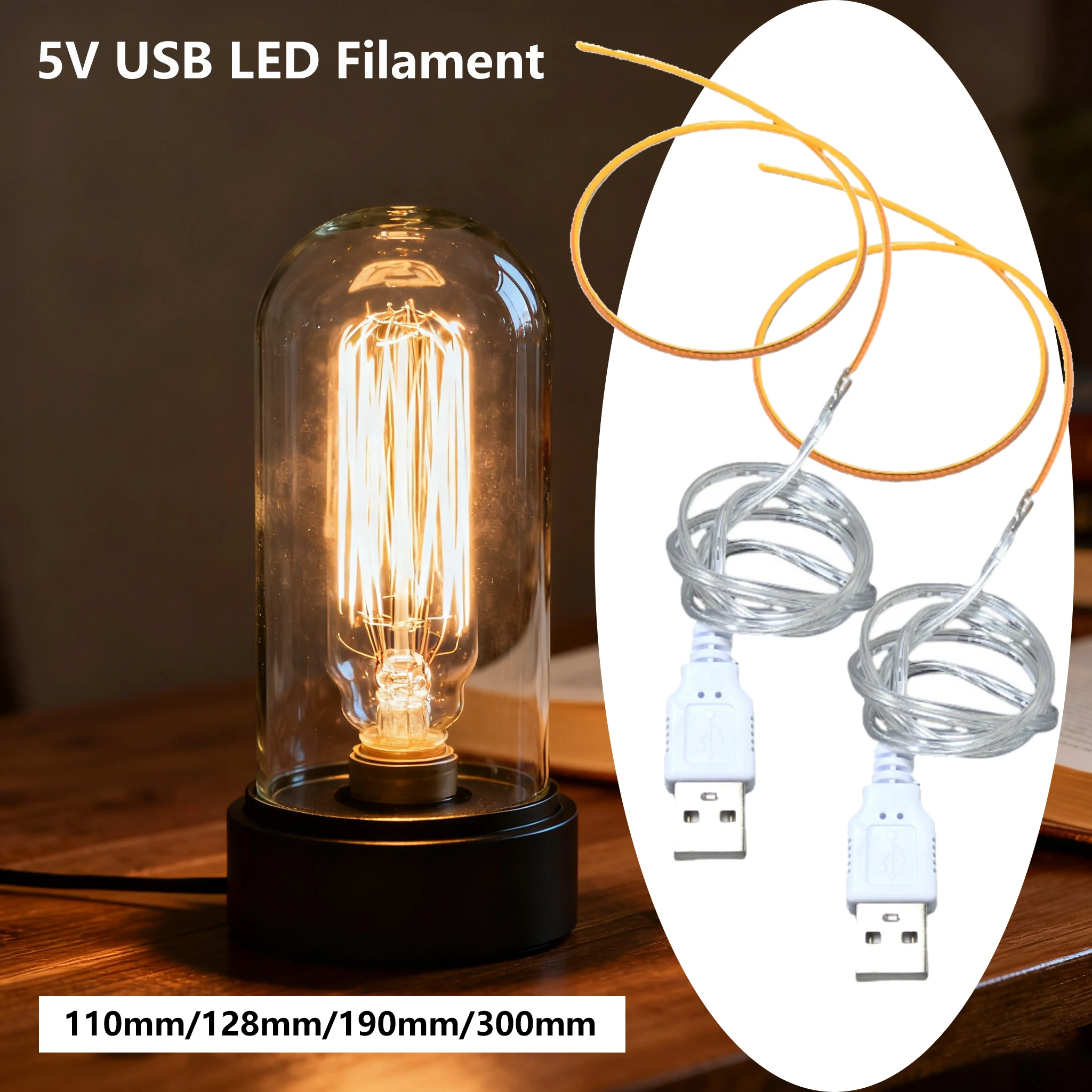 110mm 128mm 190mm 300mm LED Filament Flexible DC 5V USB 360° Luminous Bendable Edison Bulb Lamp Parts Diode for Gift Night Light
