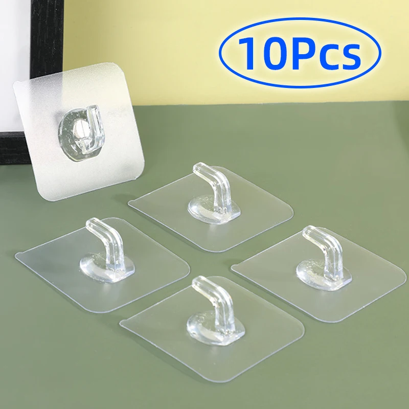 

5/10pcs Transparent Self Adhesive Hooks Heavy Duty Rack Wall-mounted Hooks Key Towel Storage Hanger Kitchen Bathroom Sticky Hook