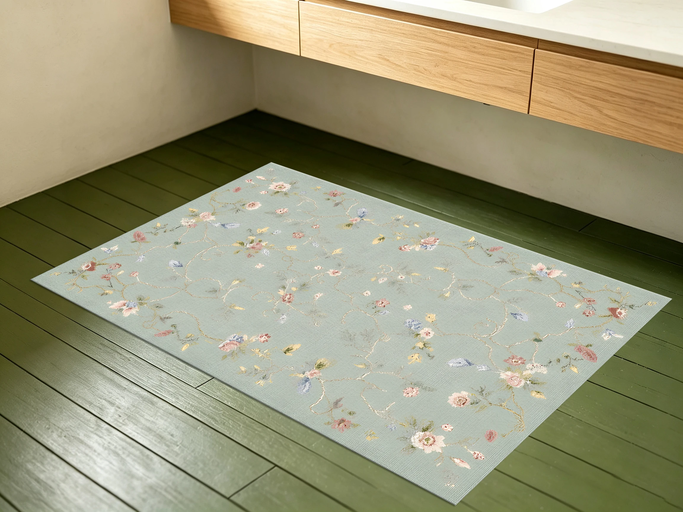 2D Large Carpet Light Green Scattered Floral French Fresh for Living Room Bedroom