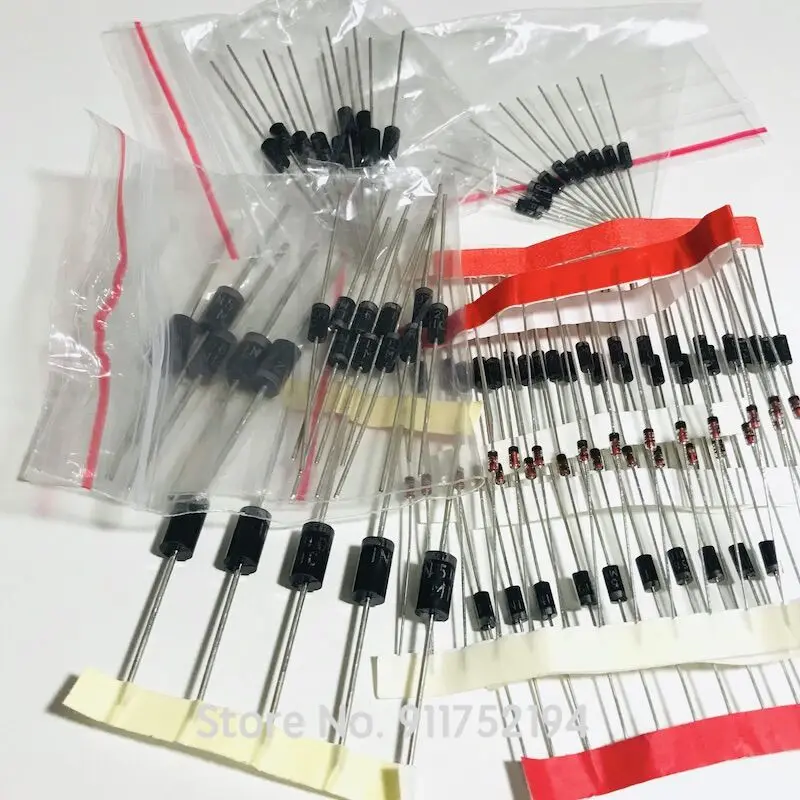 100PCS/LOT 1N4148 1N4007 1N5819 1N5408 1N5822 1N5399 FR107 FR207 Diode Assorted Kit Electronic Components Package 8values=100pcs