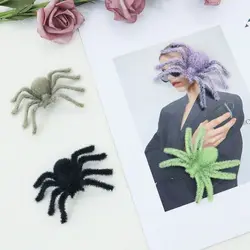 Spider Model Funny Halloween Plush Spider Realistic 3D Flocking Black Spider Cartoon Artificial Spider Bar Party Decoration