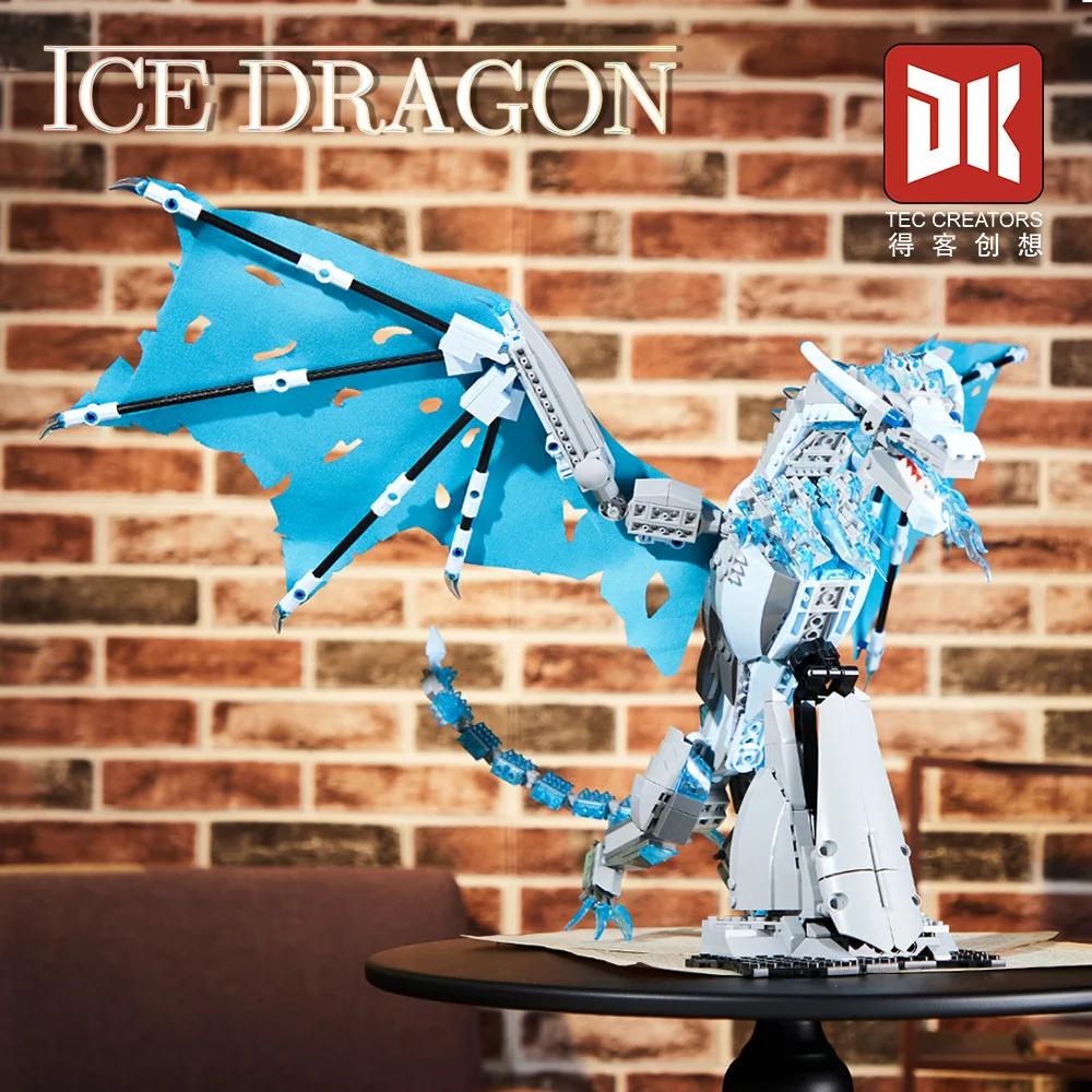 En STOCK 7070 7071 MOC dragón de hielo y dragón de fuego bloques de construcción modelos de juguete para ensamblaje para niños conjunto de regalo de Navidad