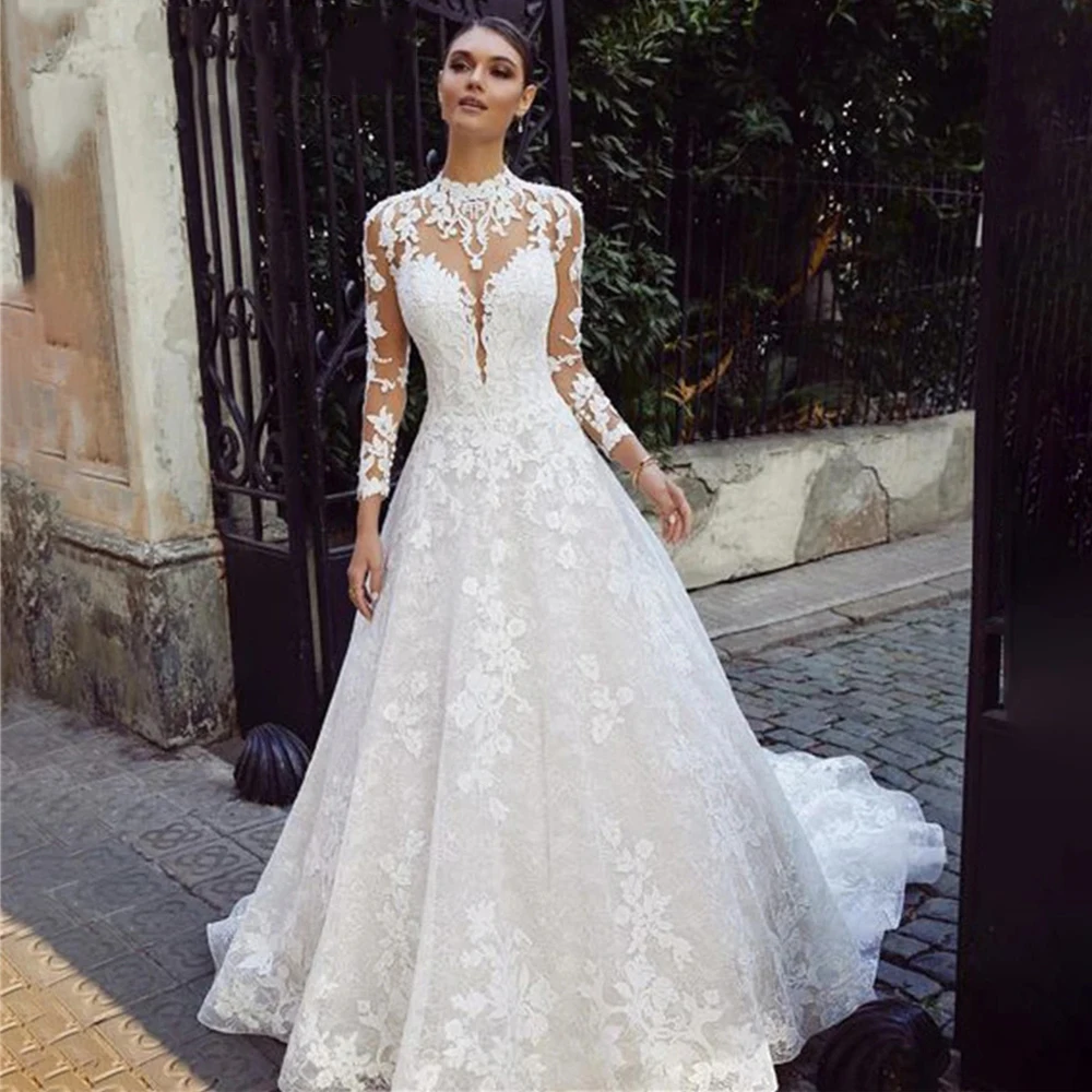 

Beautiful Sexy Mermaid Long sleeved Open Back Beach A-Line Mopping Wedding Dresses Lace Court Train Simple gorgeous New 2023