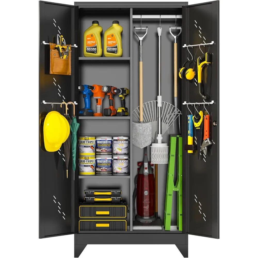 

Metal Storage Cabinet, 71" Garage Storage Cabinets with Doors and Shelves, Large Storage Cabinet Bottom with Hole Structure, Too