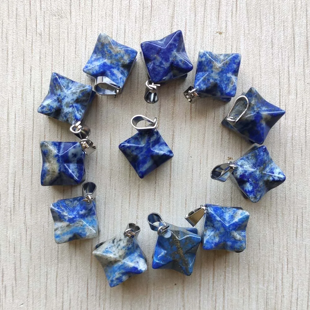 Fashion natural lapis lazuli Melkaba Hexagram stone Pendants Charms for jewelry making gift free shipping Wholesale 12pcs/lot