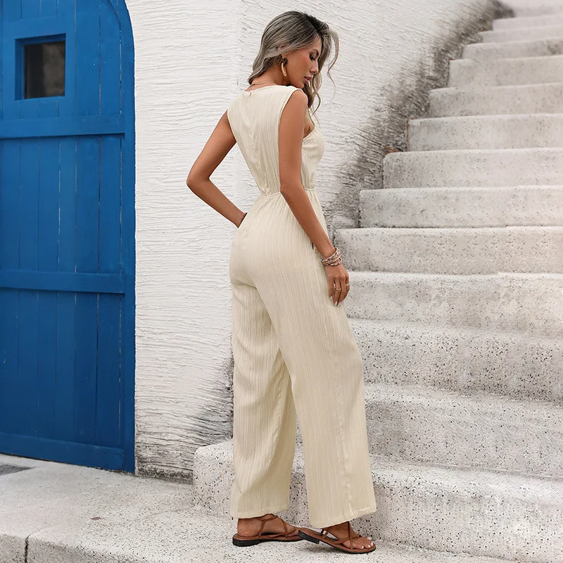 

2026 New Casual Vacation Style Jumpsuit with Textured Shoulder Strap Style Jumpsuit Bodysuits One Piece
