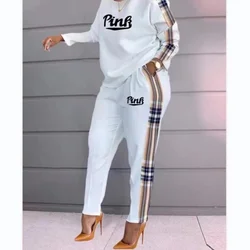 Europe and the United States Fashion Printing Large-size Long-sleeved Women's Casual Two-piece Suit