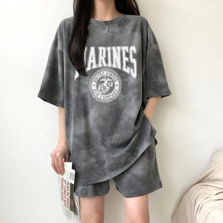 

Women Shorts and Letter Printed O Neck Half Sleeve Oversize Tracksuit Tie Dye Design Summer Outfits Korean Streetwear Chic Suits