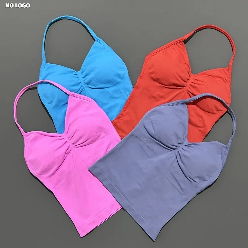 No Logo Women Longline Strappy Top Sports Yoga Vest Women's Fitness Tank Top Gym Beautiful Open Back Bra Running Workout Halter