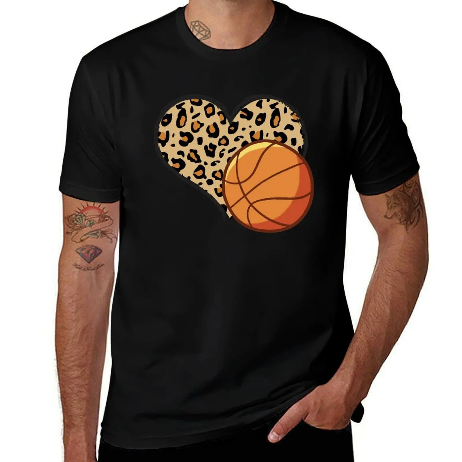 

Funny Red Cool Valentine's Day Outfit ,Simple Basketball Love Leopard Heart Design For Basketball Lovers T-Shirt