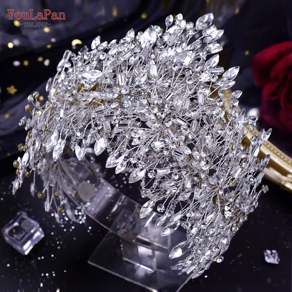 YouLaPan Shiny Crystal Bride Crown Silver Color Bridal Headband Wedding Hair Accessories Pageant Woman Party Headdresses HP372