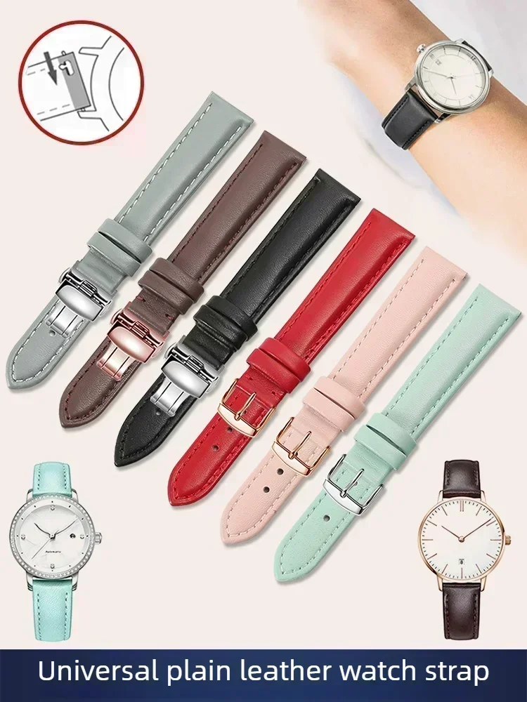 Plain Weave Leather Watch Strap for Tissot CK Longines DW King Ebolosini Butterfly Buckle Bracelet Men and Women