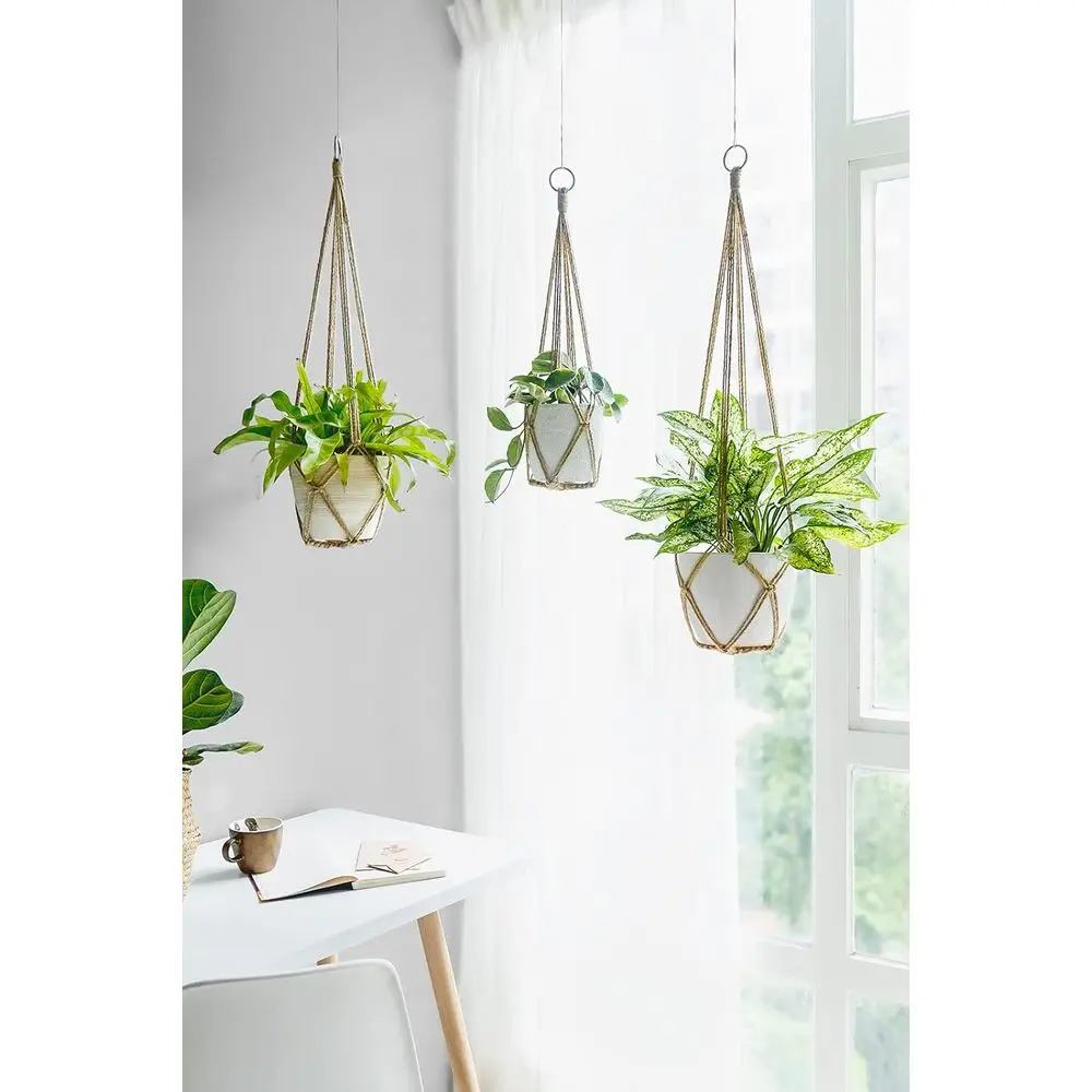 Plant Hanger Set of 3 with Hooks Indoor Hanging Planter Basket 35/29/23 Handmade Woven Cotton Rope Lower Pot Crochet Plant Holde