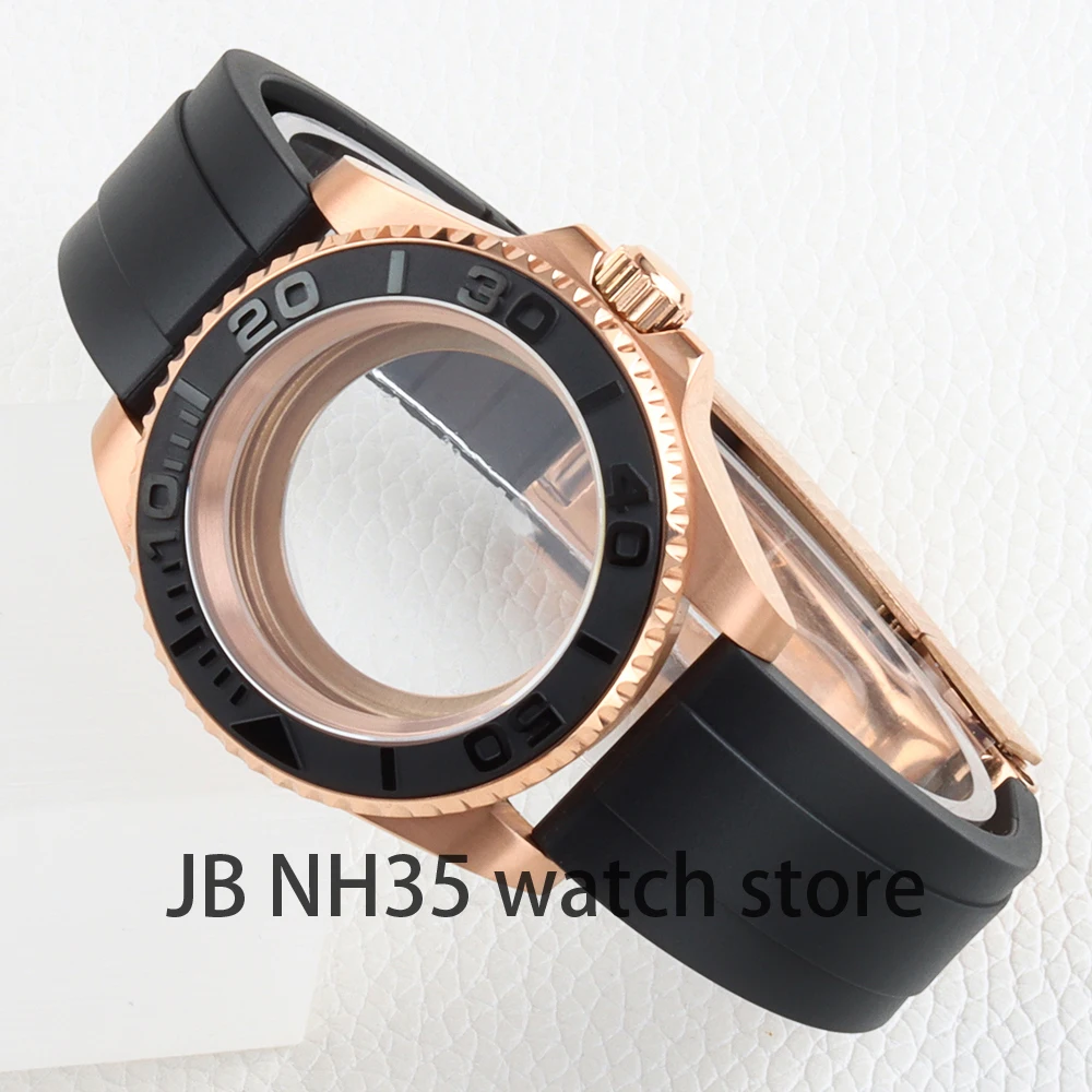 40mm Watch Case Waterproof Sapphire Glass Rubber Strap For Seiko Nh35 Nh36 Nh38  Automatic Movement 28.5mm Yacht-Master Case