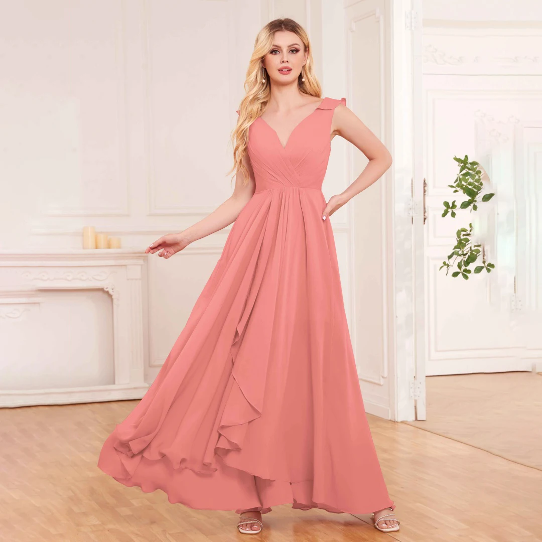 

Chiffon Bridesmaid Dresses 2026 Elegant Ruffles Sleeveless Backless High-low Prom Dress Women's Solid Wedding Guest Evening Gown