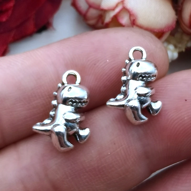 5PCS 11*16MM Double-sided 3D Dinosaur Charms Animal Pendant Metal Alloy For DIY Necklace Bracelet Earrings Luggage Marking