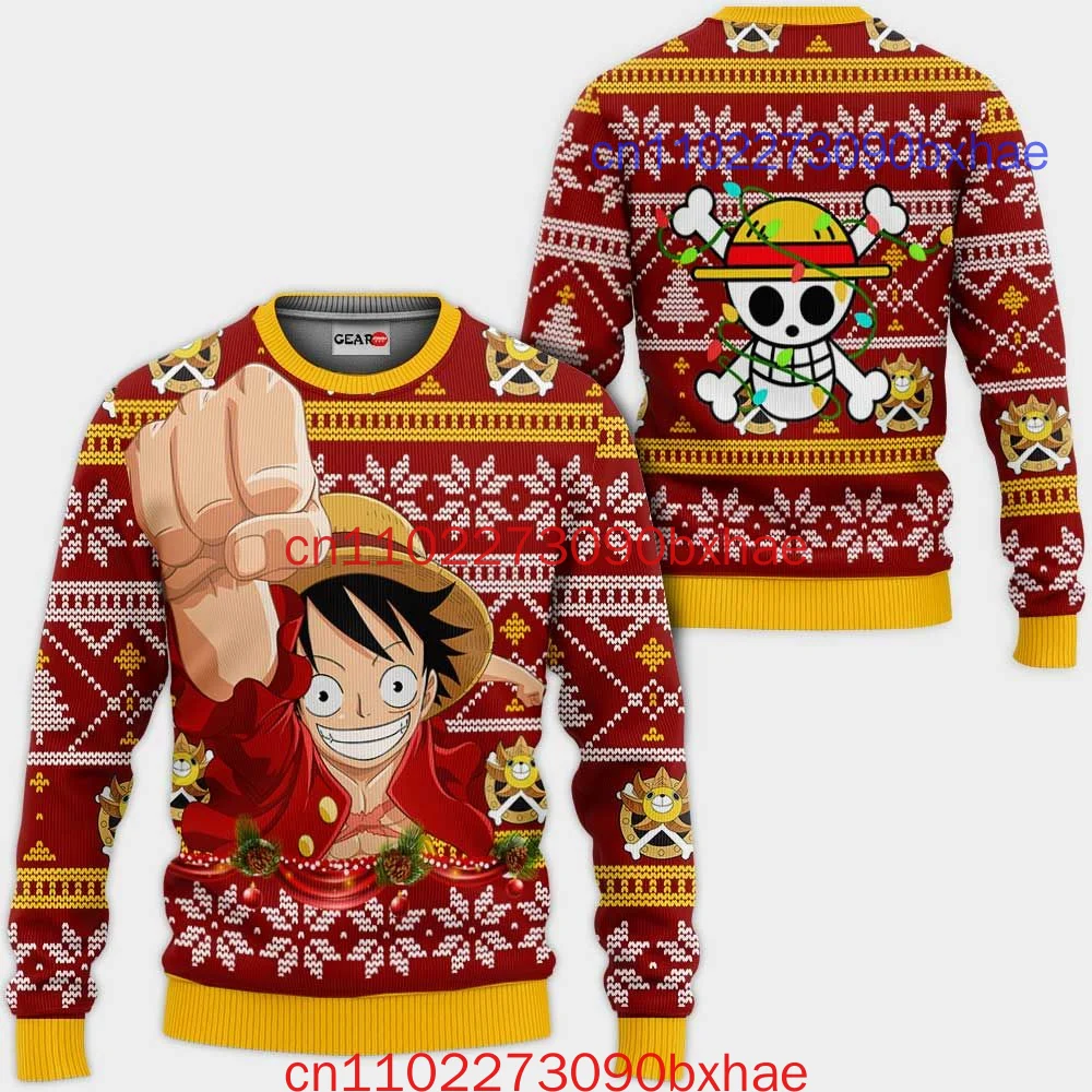 

New Pirate Luffy Men's And Women's Ugly Christmas Sweater 3D Printed Cosplay Costume Fashion Street Children's Sweater Coat