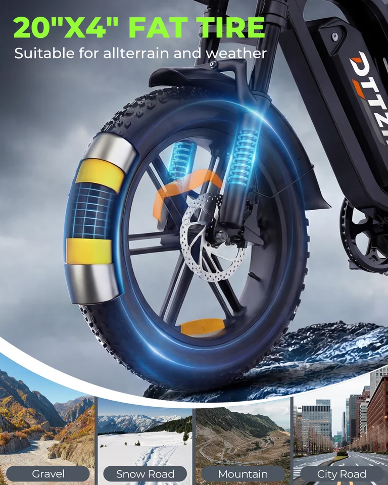 DTTZH F6Pro Electric Bike, 4000W Peak 50MPH 60V30Ah Removable Battery, 20"x4.0" Fat Tire Full Suspension 7-Speed E-Bike, 100 Miles Range, NFC Unlock, UL 2849 Certified, 1 Year Warranty image 7