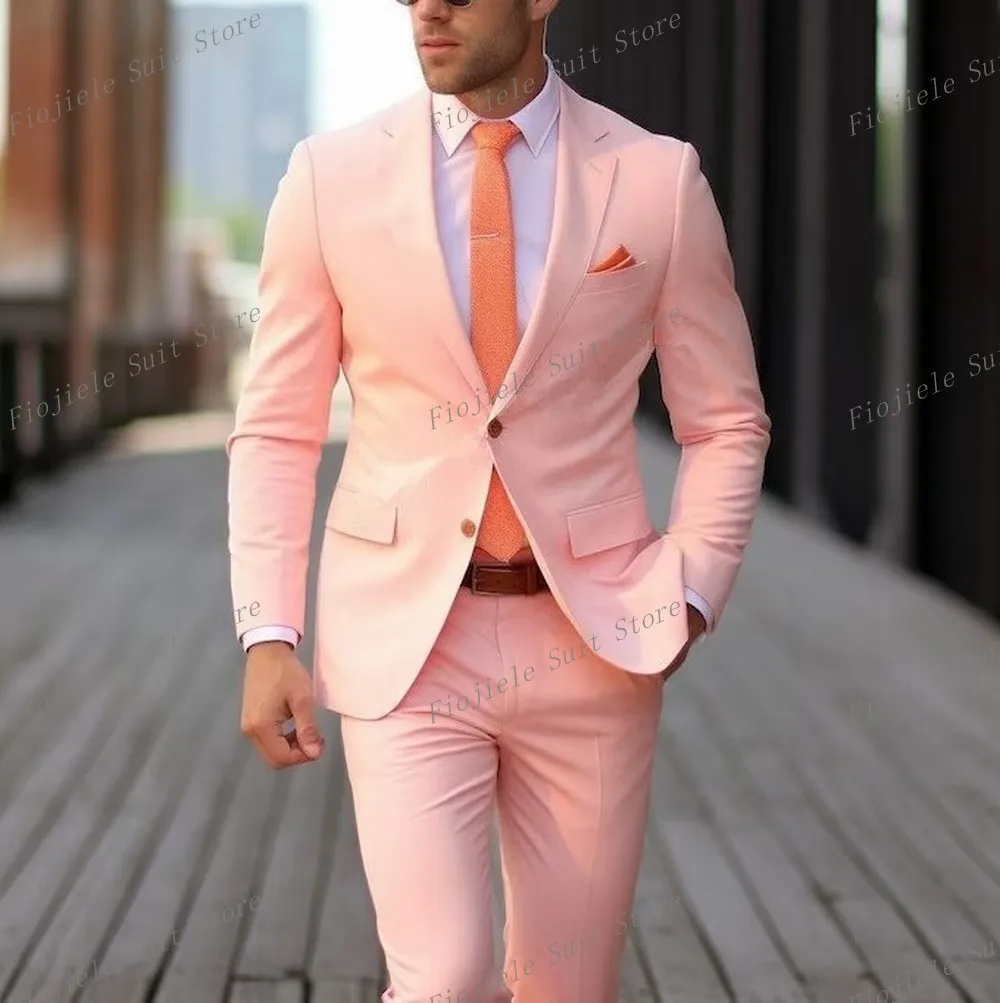 New Light Pink Men's Formal Occasions Business Party Prom Suit Groom Groomsman Wedding Men Tuxedos 2 Piece Set Jacket Pants