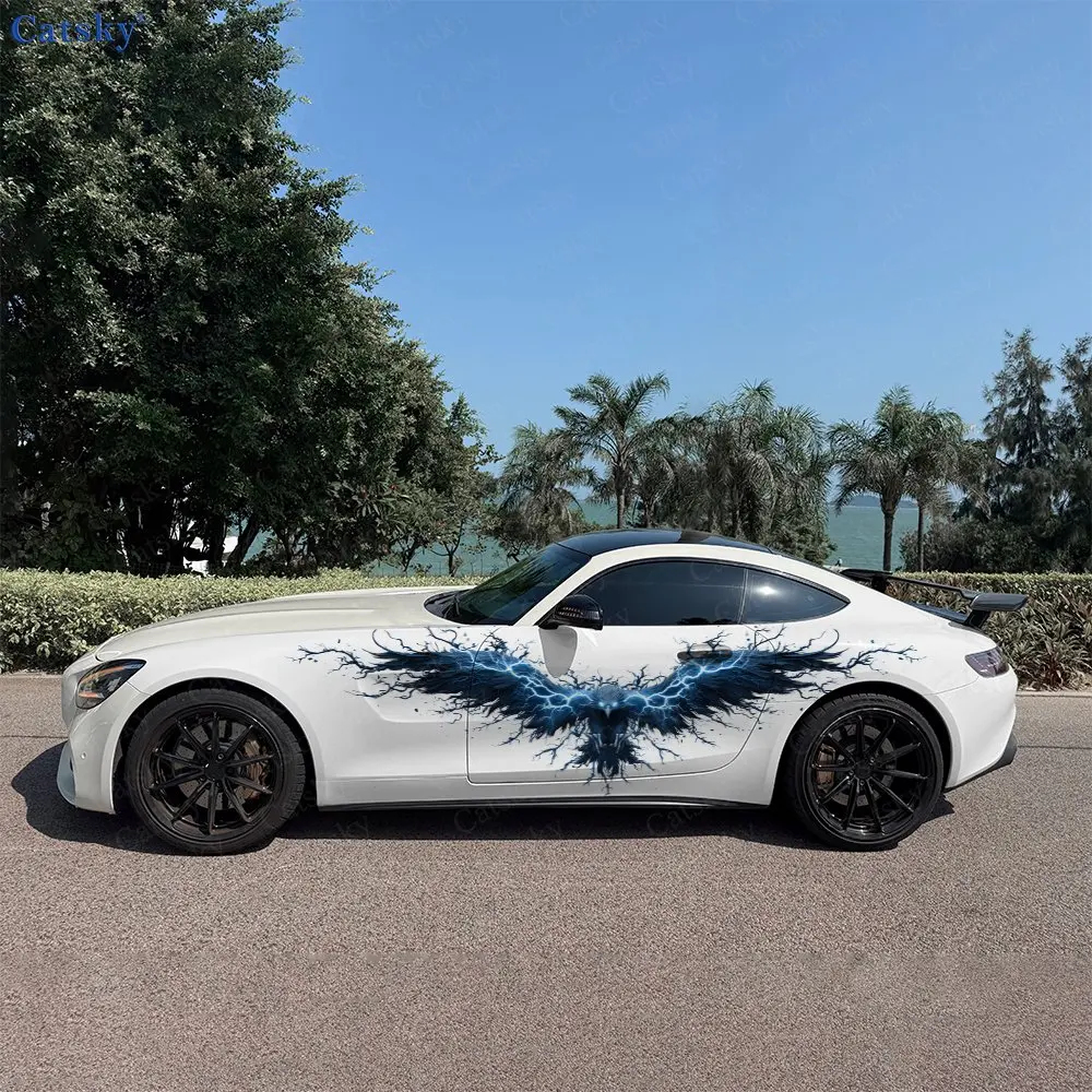 

2pcs Blue Lightning Eagle Car Side Wraps, Self-Adhesive PVC Waterproof & Scratch-Resistant Stickers, Car Accessory Gift