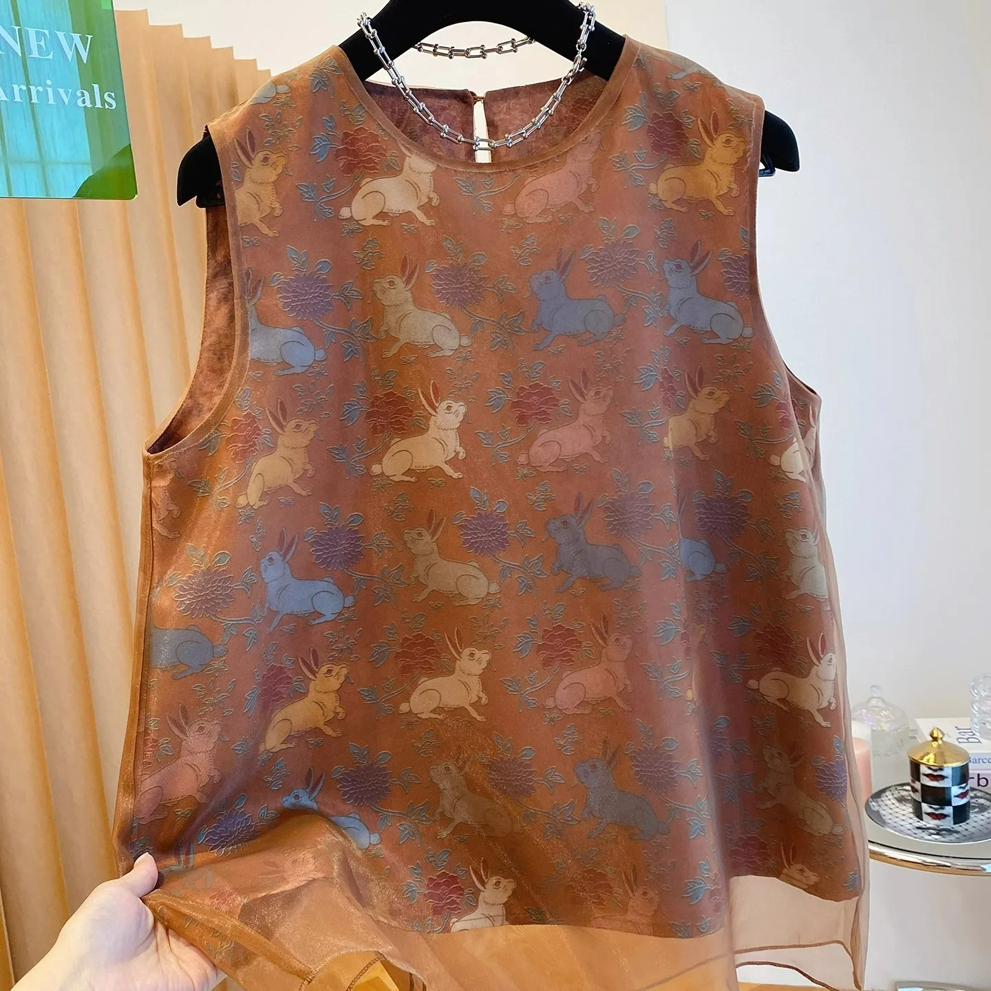 꽃 프린트 쉬폰 조끼 여성 레트로 중국 빈티지 민족 스타일 민소매 탑 오버 사이즈