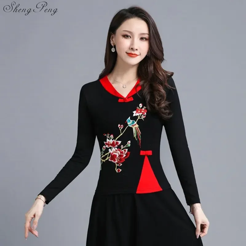 Long sleeve shirt female embroidered blouse tunic kimono cardigan oriental Chinese style shirt autumn tops for women 2025 V1699