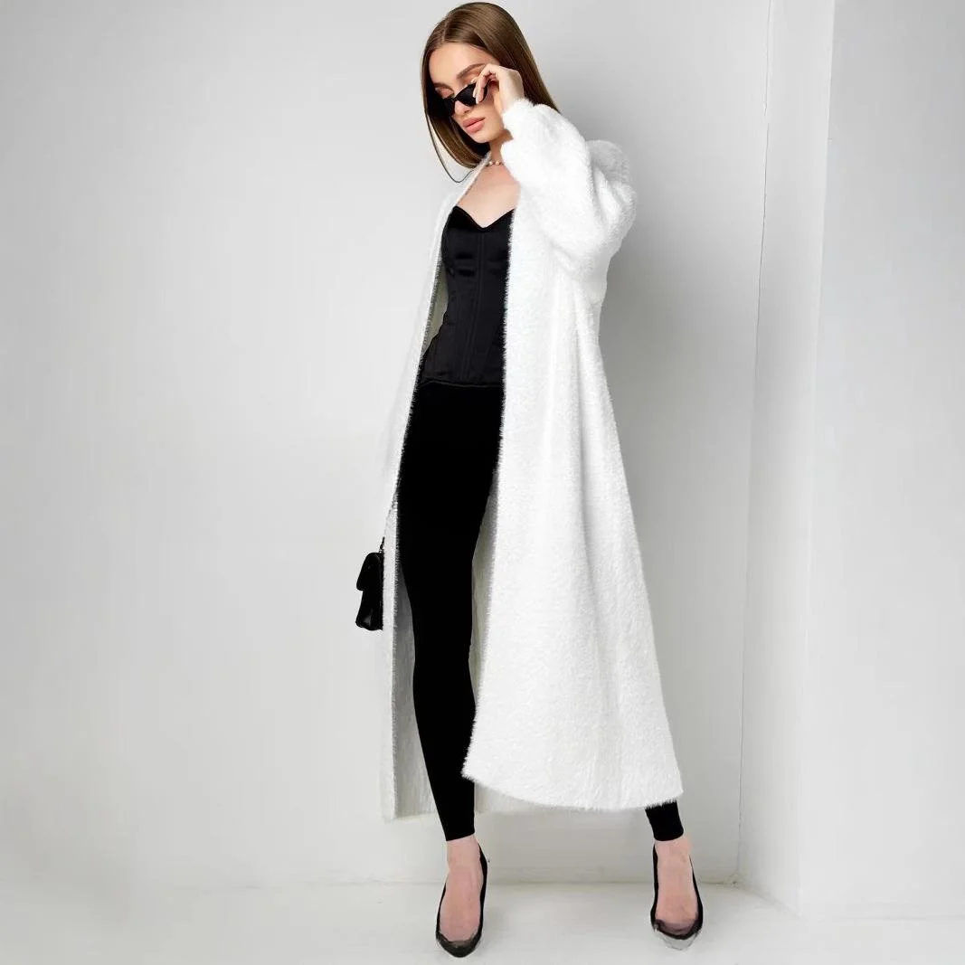 

Mid-Long Cardigans Cute Womens Summer Round-Neck Double-Pocket Fluffy Sun-Resistant Peach Ultra Patchwork Knitwears Edge Vintage