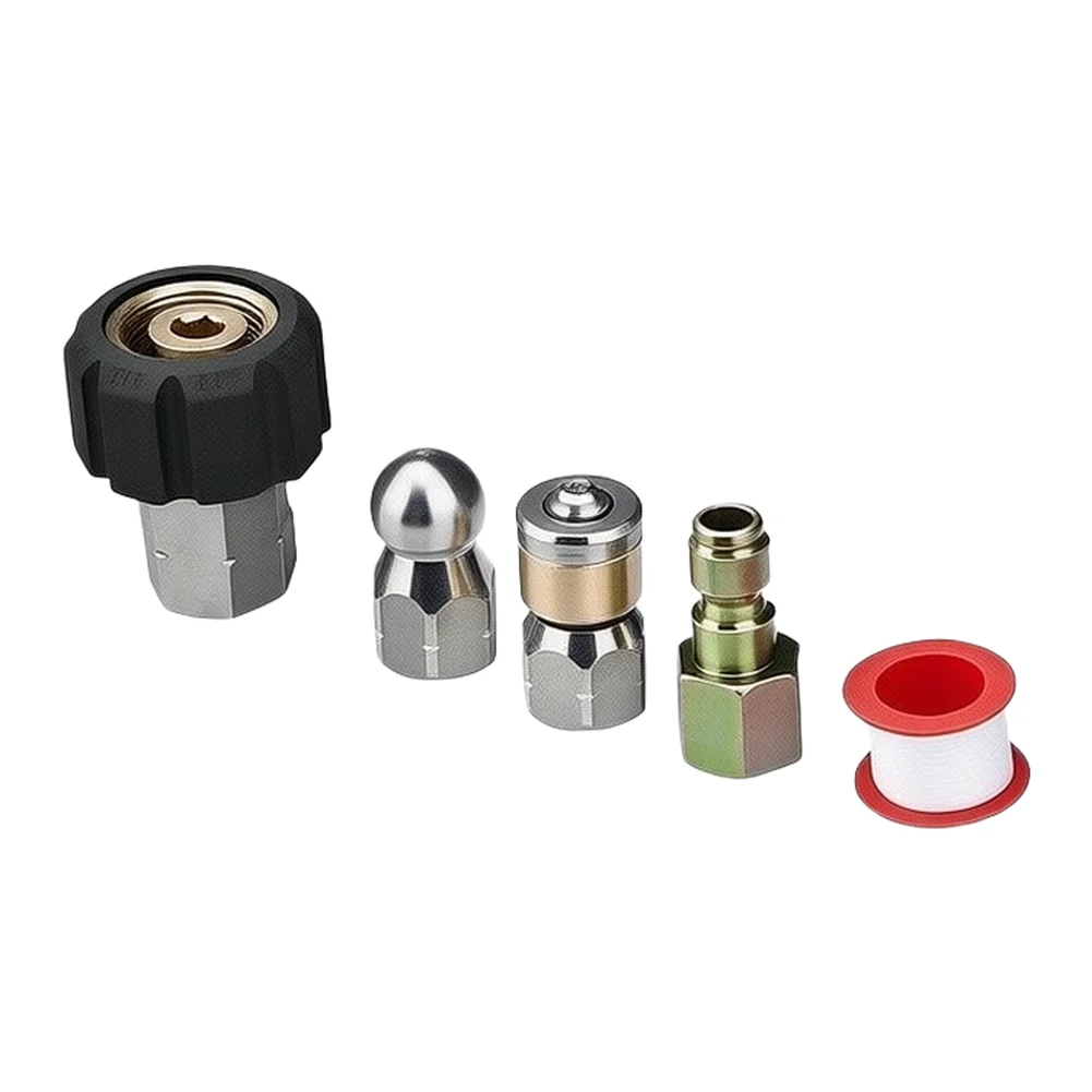 5-Piece Stainless Steel Pressure Washer Drain Nozzle Set With 14-Inch Rotating Tip For Sewer Cleaning And Car Wash Hoses