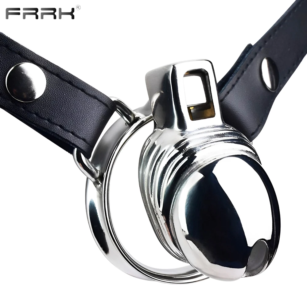 FRRK Realistic Penis Chastity Belt Stainless Steel Cock Cage Metal Cockrings for Men BDSM Adults Toys Intimate Erotic Sex Shop