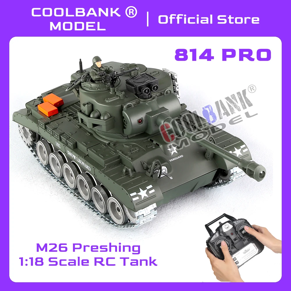 

Coolbank Pershing M26 US Remote Control Tank 2.4Ghz Wireless 1/18 Scale Model Military Vehicle Toys w. Sound Lights That Shoots