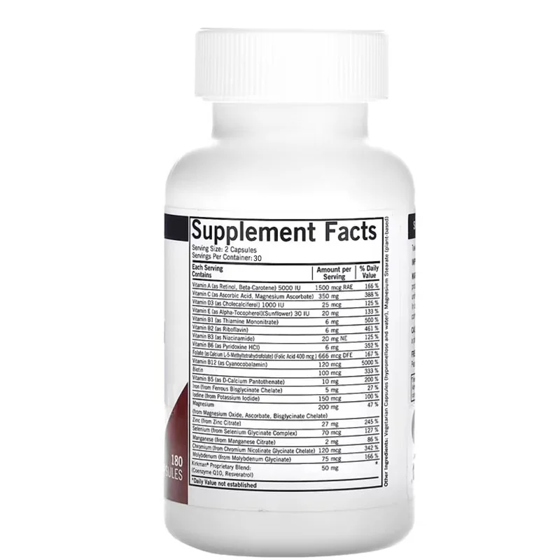 Whole Food Multivitamins for Adults & Elderly - 60 Capsules, Twice Daily with Vitamin A, C, D3 for Overall Health Support