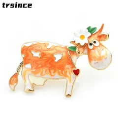 Funny Creative Yellow Black Wear Flower Cattle Brooches for Women Enamel Animal Cow Pin Party Brooch Pins Gifts